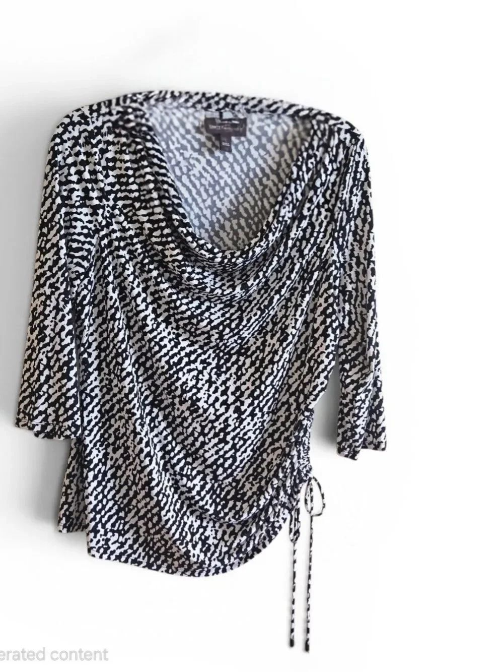Dana Buchman Black & White Cowl Neck Ruched Blouse Size Large